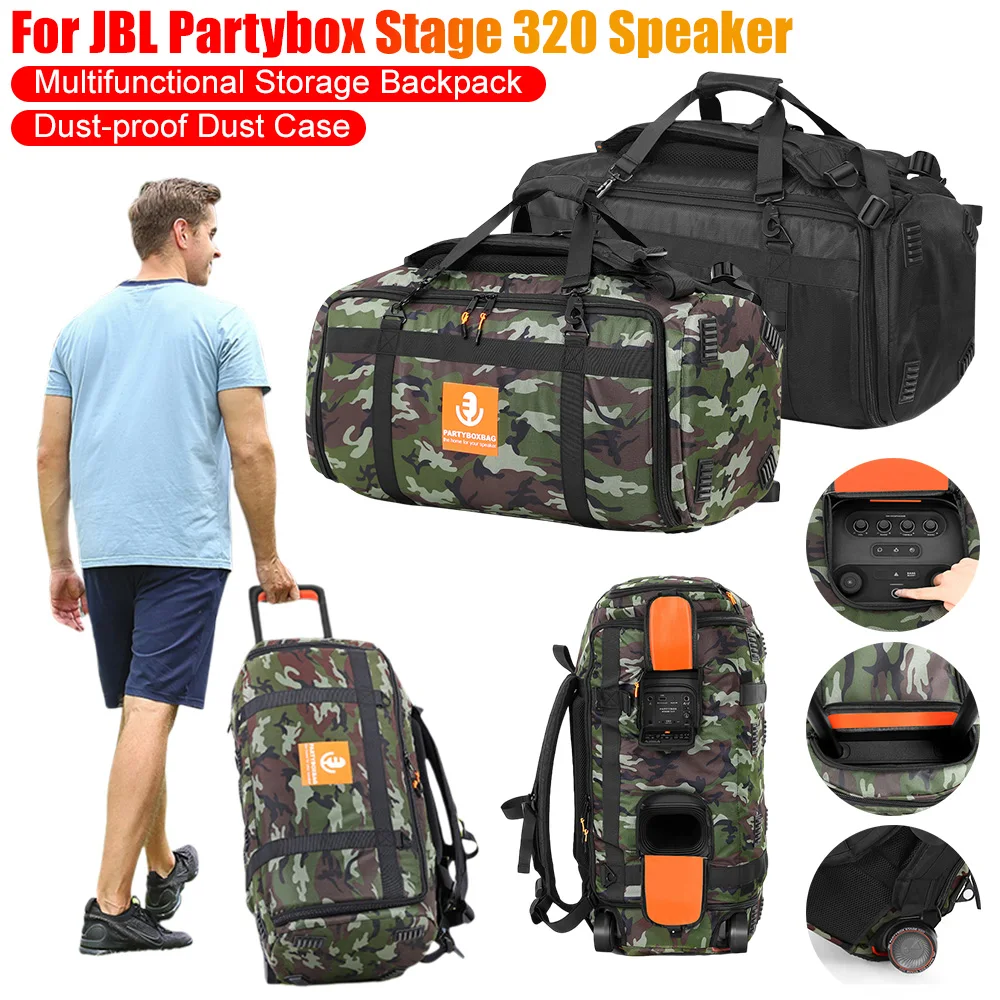 

Portable Speaker Dust Case With Mic Pocket Party Travel Multifunctional Backpack For JBL Partybox Stage 320 Speaker Storage Bag