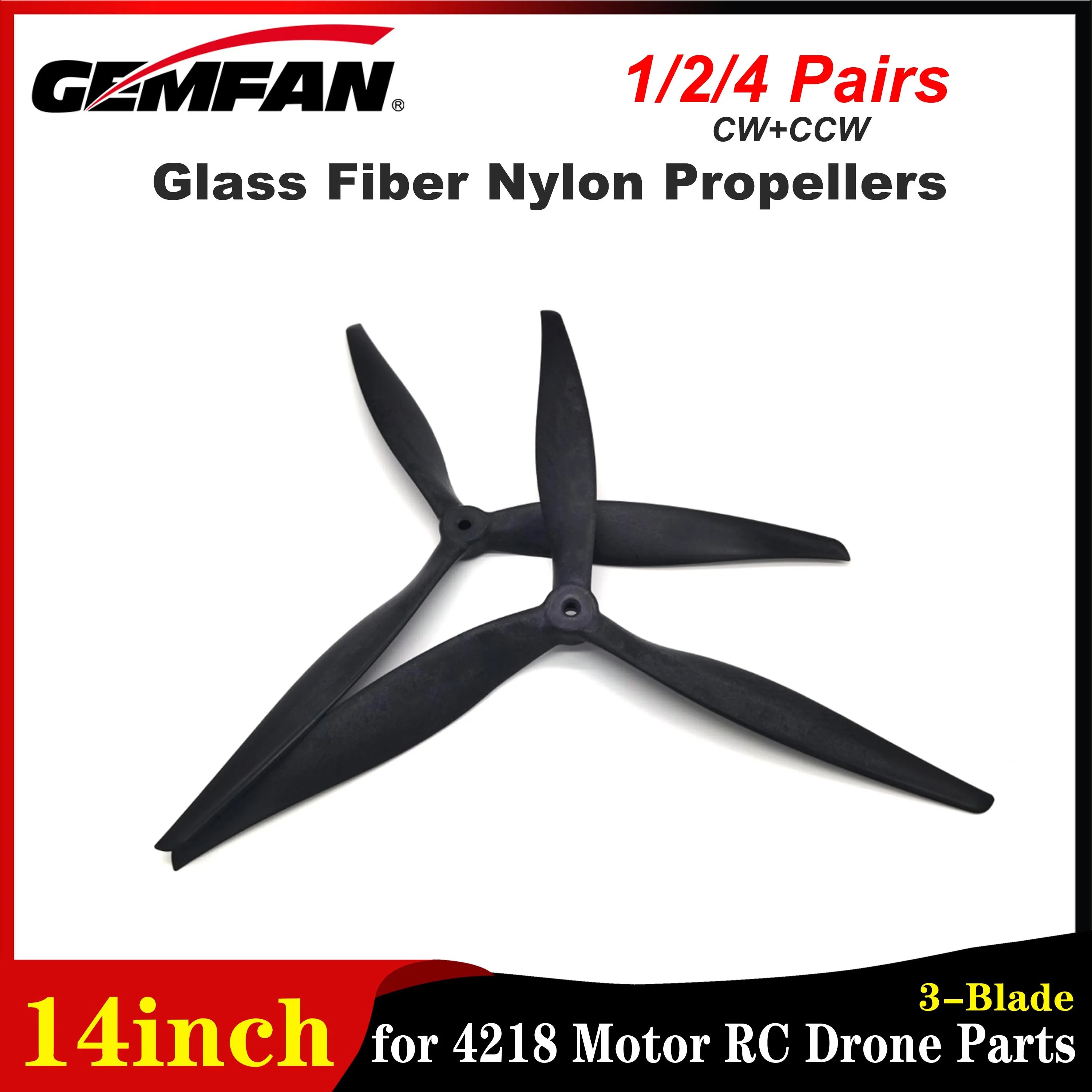 

1/2/4 Pairs GEMFAN 1410-3 CW&CCW Glass Fiber Nylon 3-Blade Propellers Light Weight Low Noise Replacement for 4218 Motor RC Drone