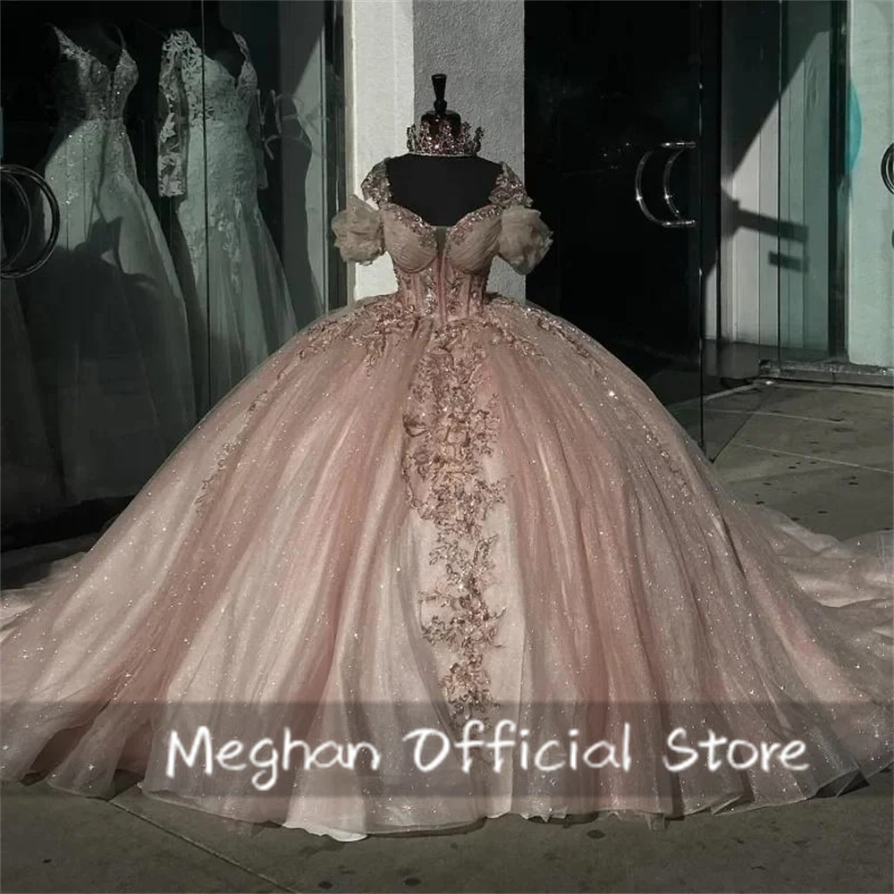

Роскошное бальное платье Quinceanera для девочек, кружевные аппликации с открытыми плечами, Vestidos De 15, Anos по индивидуальному заказу
