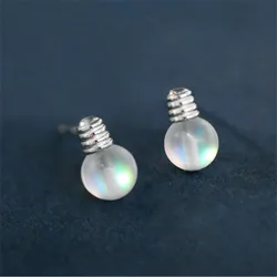 New Personality Sweet Colorful Moonstone Bulb 925 Sterling Silver Jewelry Compact Temperament Crystal Stud Earrings  E098