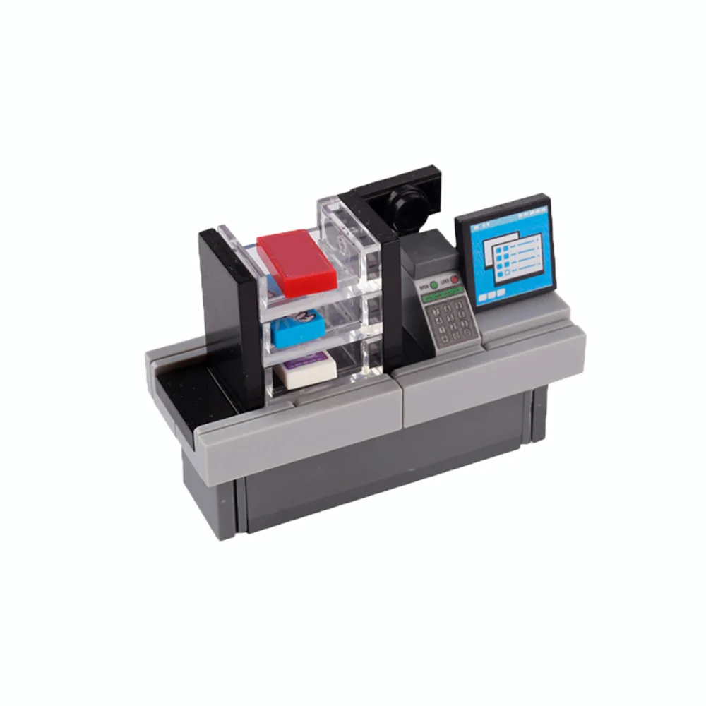 Bloques de construcción modulares de supermercado MOC: pan, carrito de compras, mostrador de caja, ladrillos de juguete para estante de leche