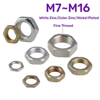 2~10pcs M7 M8 M9 M10 M12 M14 M16 Carbon Steel Flat Hex Hexagon Thin Nut Fine Thread Jam Nut White Zinc Color Zinc Nickel Plated