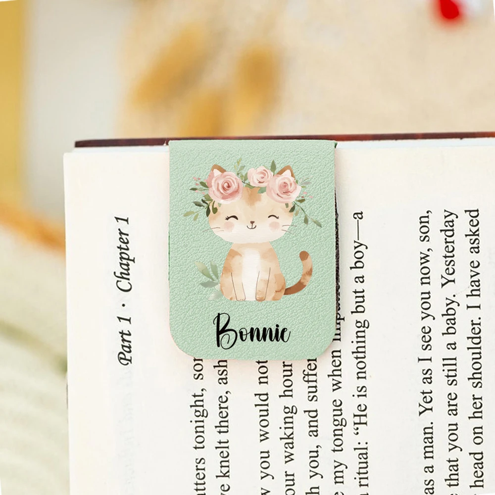 1PC Cool Kitten Custom Name Print Aqua Blue Book Clip For Birthday Gifts