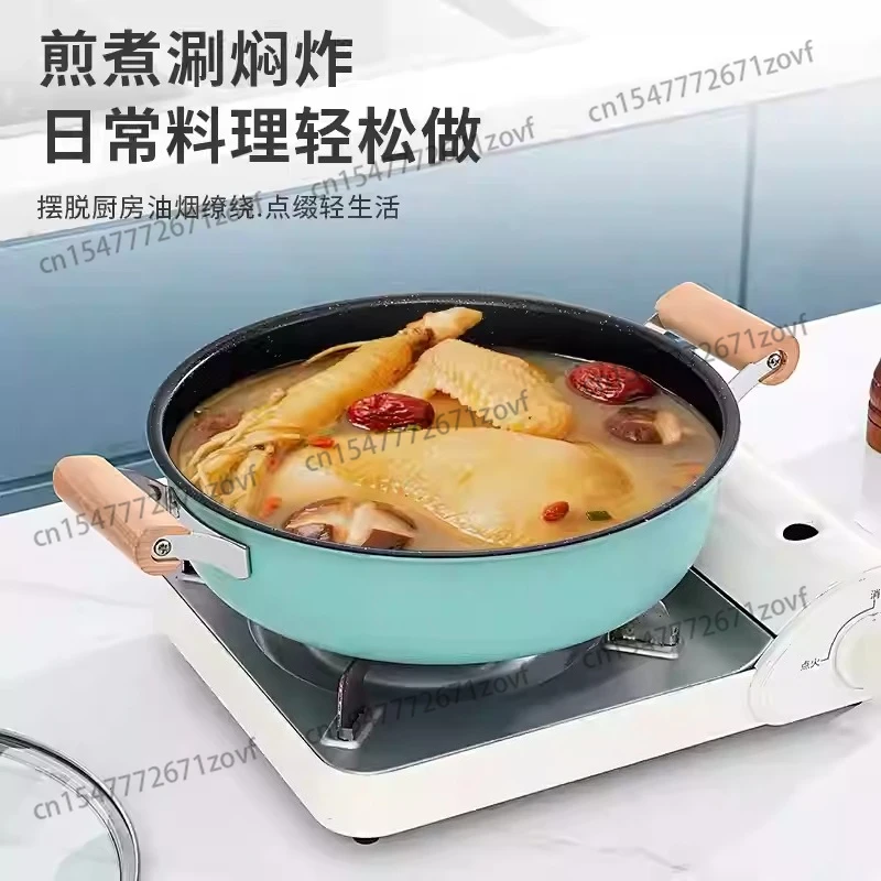 Stir-fry Pan Large Kitchen Soup Cooking Pot with Lid Easy to Clean Cooking Woks Induction Compatible Healthy Non Toxic Pan view 5