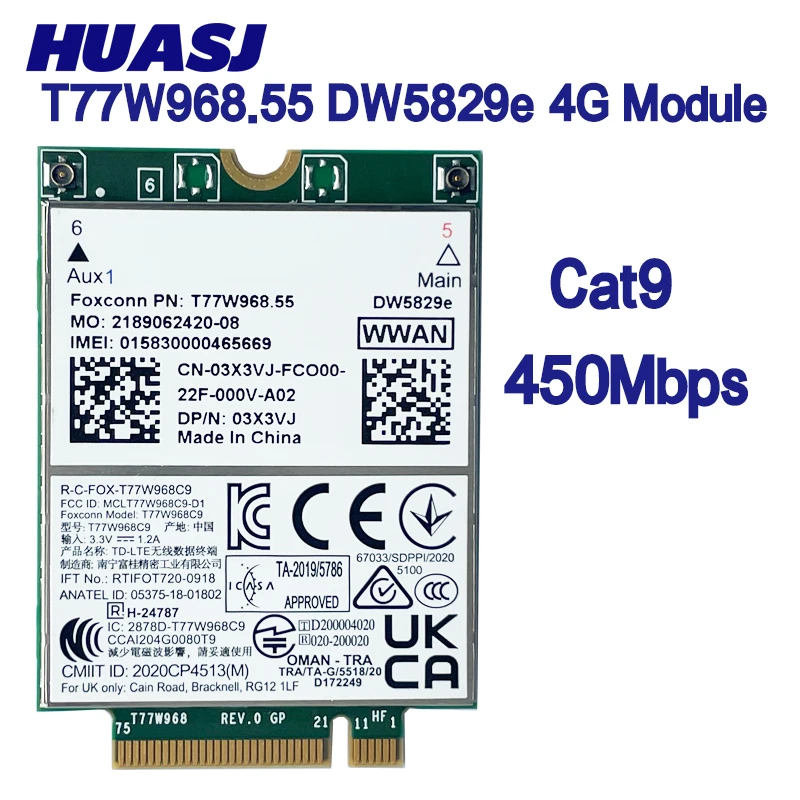 Imagem -06 - Módulo do Portátil 4g para Dell T77w968.50 Dw5829e-esim Dw5829e X20 Lte Cat9 450mbps Fdd-lte Tdd-lte Dell 7320 7330 7520 7530 7430