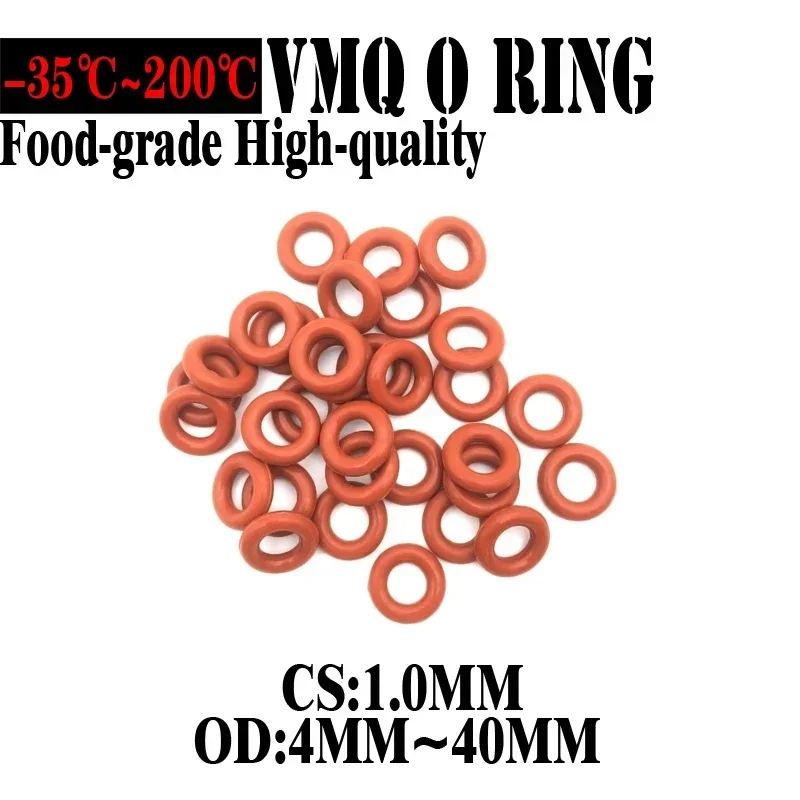 100 Pcs Red VMQ Silicone Ring Gasket CS 1mm OD 4 ~ 40mm Silicon O Ring Gasket Food Grade Rubber O-Ring Vmq Assortment Hvac Tools