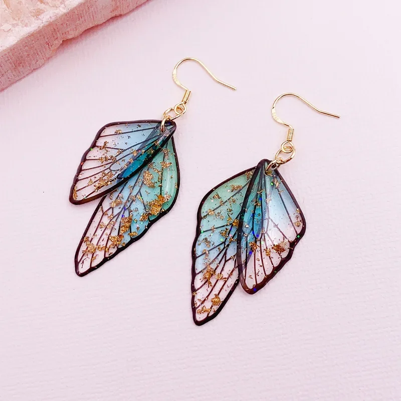 Minar Fantasy Clear Gradient Color Resin Wings Drop Earrings for Women Wholesale Copper Rhinestone Butterfly Pendant Earring