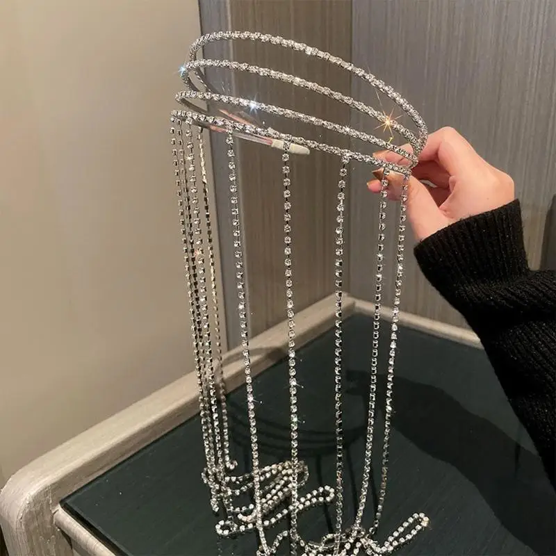 652F طوق شعر أنيق طويل شرابة سلسلة شعر لامعة كاملة لحجر الراين عقال خوذة اكسسوارات الديكور ل Girlfri #1