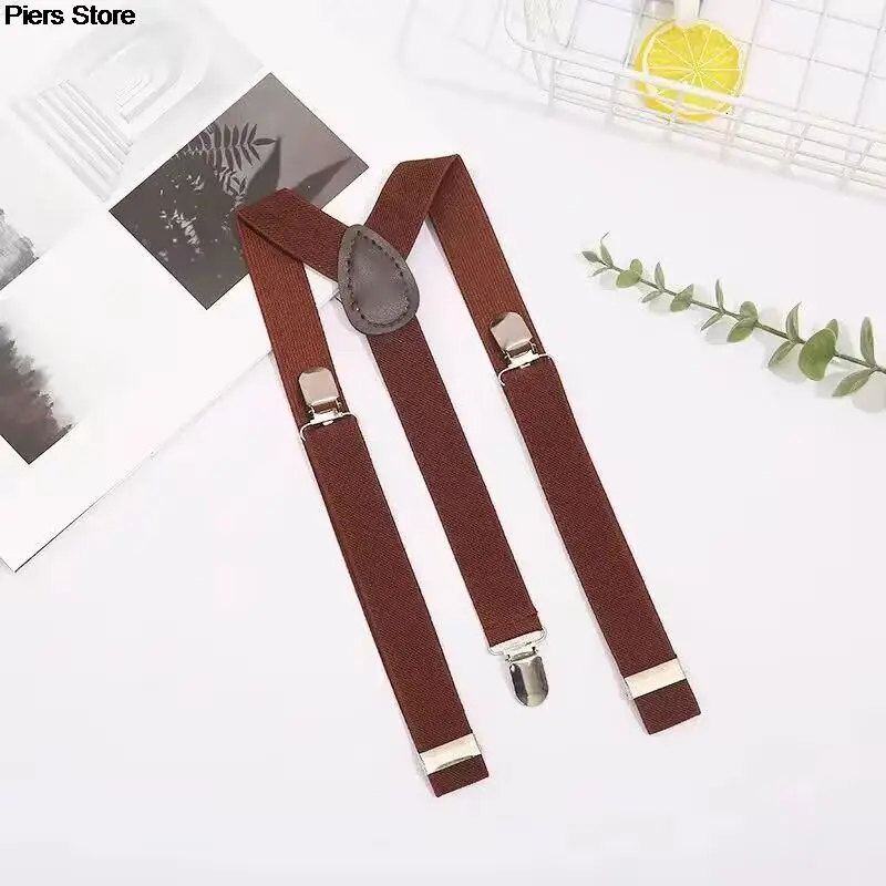 2pcs Hot Sale Classic Solid Color Elastic Leather Suspender Brace  Men Women Black Red Adjustable Straps Suit Skirt Accessories