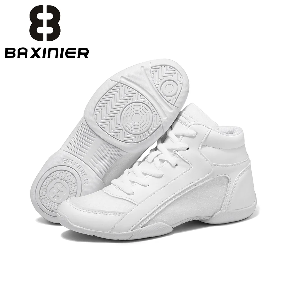 BAXINIER Girls White High-Top Cheer Shoes Kids Lightweight Youth Competition Dance Tennis Training Sneakers Cushioned