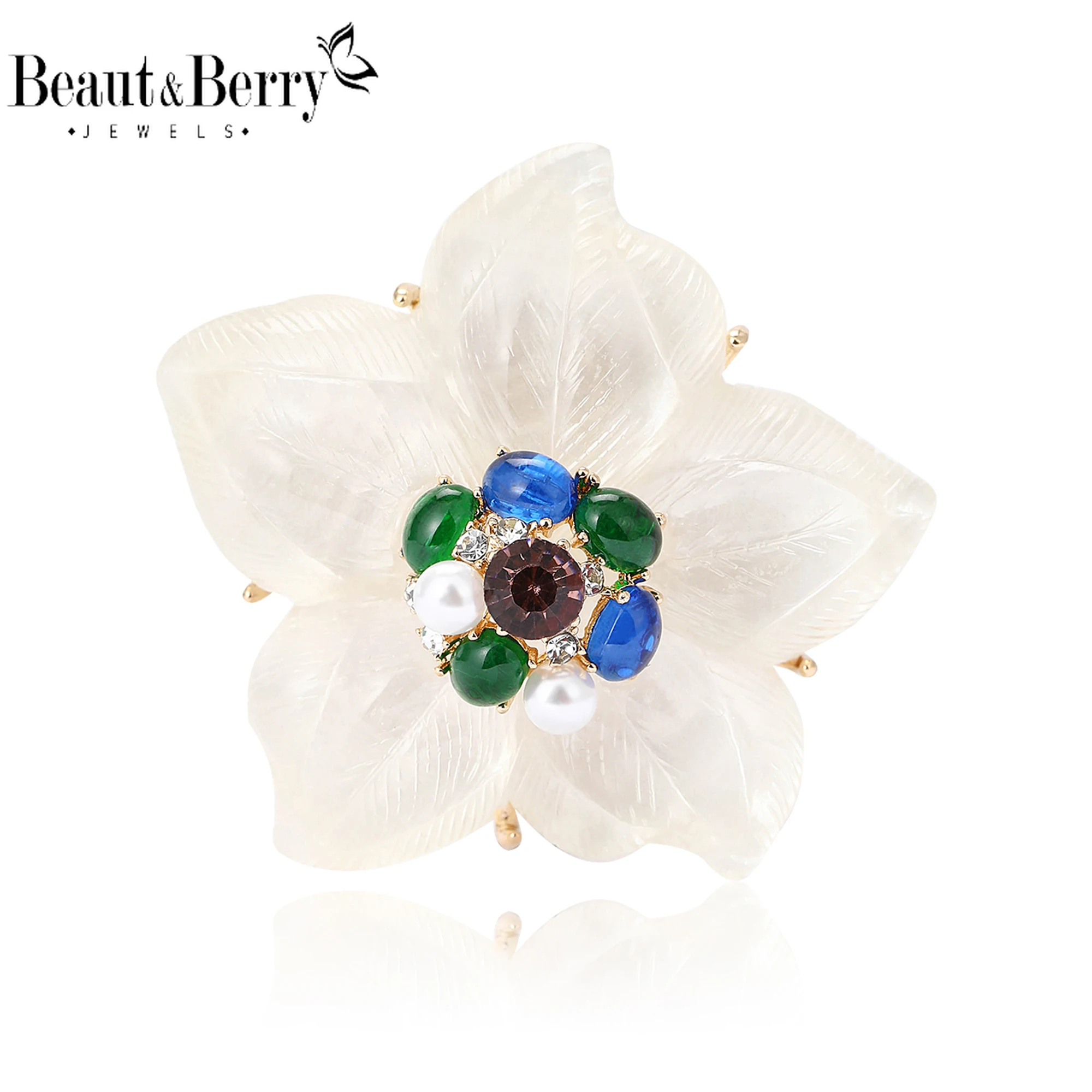 Beaut&Berry Luxury Enamel Resin Flower Brooches for Women Unisex Plant Pins Friends Party Gifts Banquet Jewellery Accessories