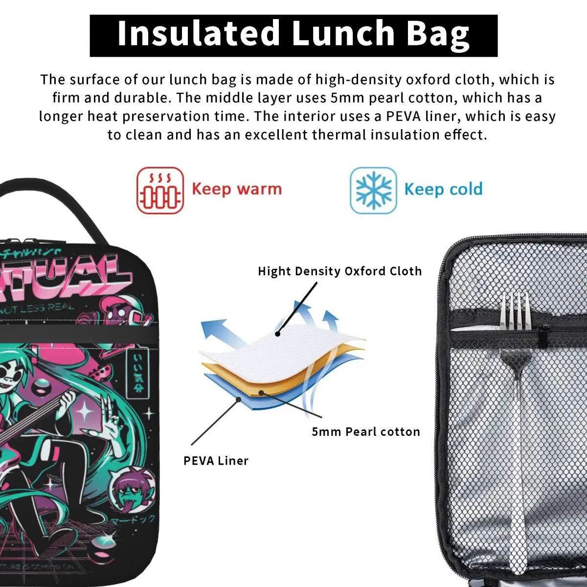 الظاهري الفرقة الغوريلاز الشرير الصخرة حقيبة الغداء العمل صندوق الغداء للجنسين عادية الرسم حمل أكياس الغذاء حقيبة للحفاظ على البرودة مقاوم للماء #4