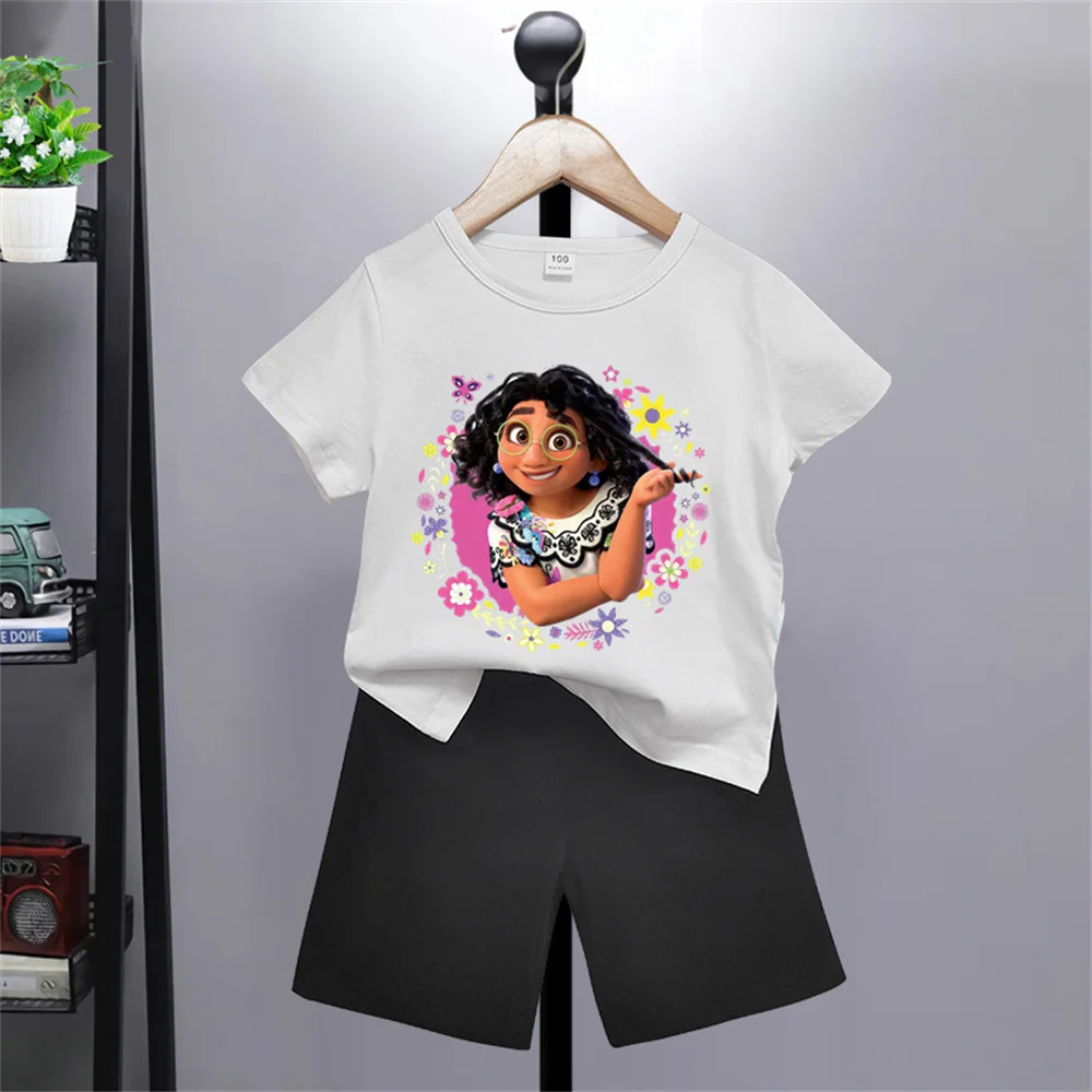 Summer 2024 Cute and Fun Disney Cartoon Boys Girls Printed T-shirt + Shorts Set Top Cotton Short Sleeve Shorts Gift