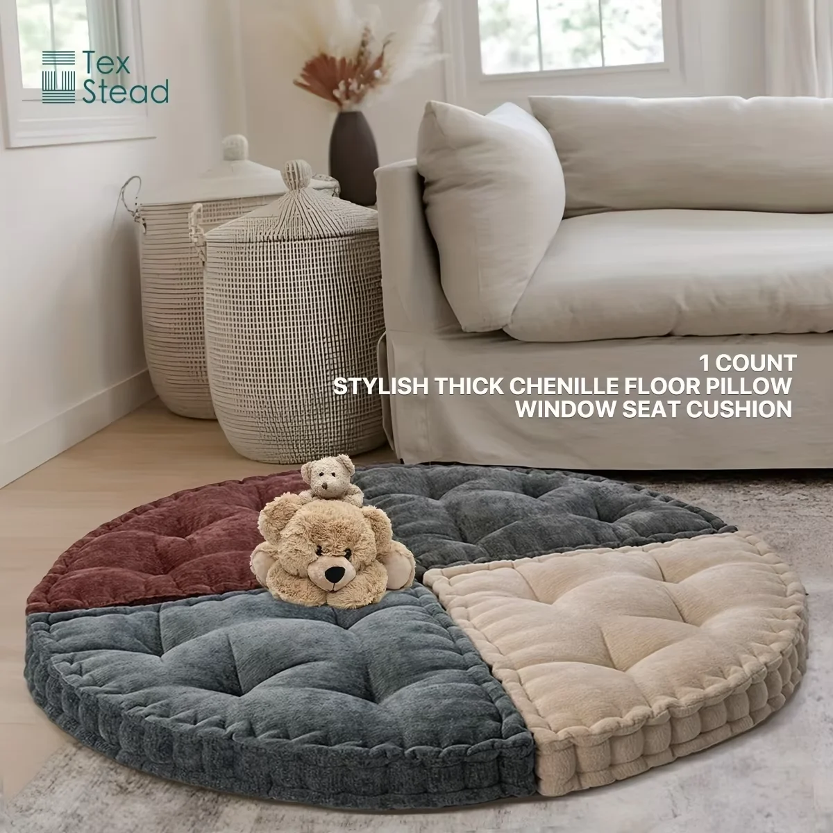 Chenille Cheese Seat Cushion,Tufted Thickened Chair Pad,Knitted Memory Fiber Fill,Round Floor Tatami Mat