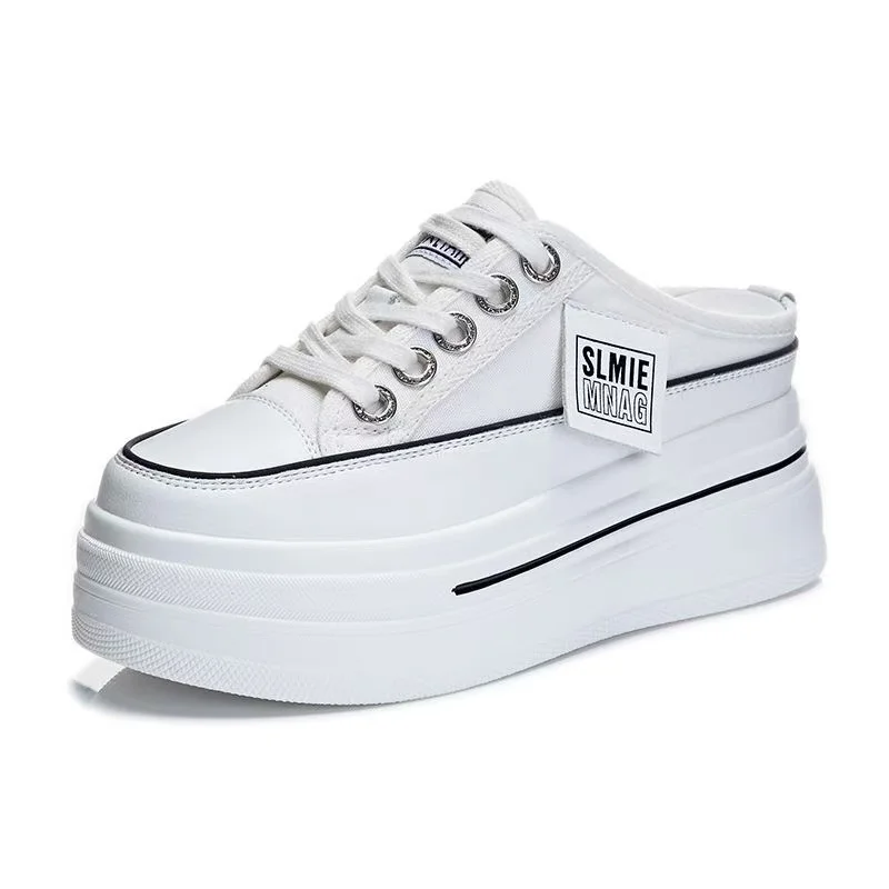 

2023 слипоны 7,5 см, джинсовые женские тапочки на танкетке, дышащие массивные кроссовки на шнуровке, повседневная удобная высокая летняя женская обувь