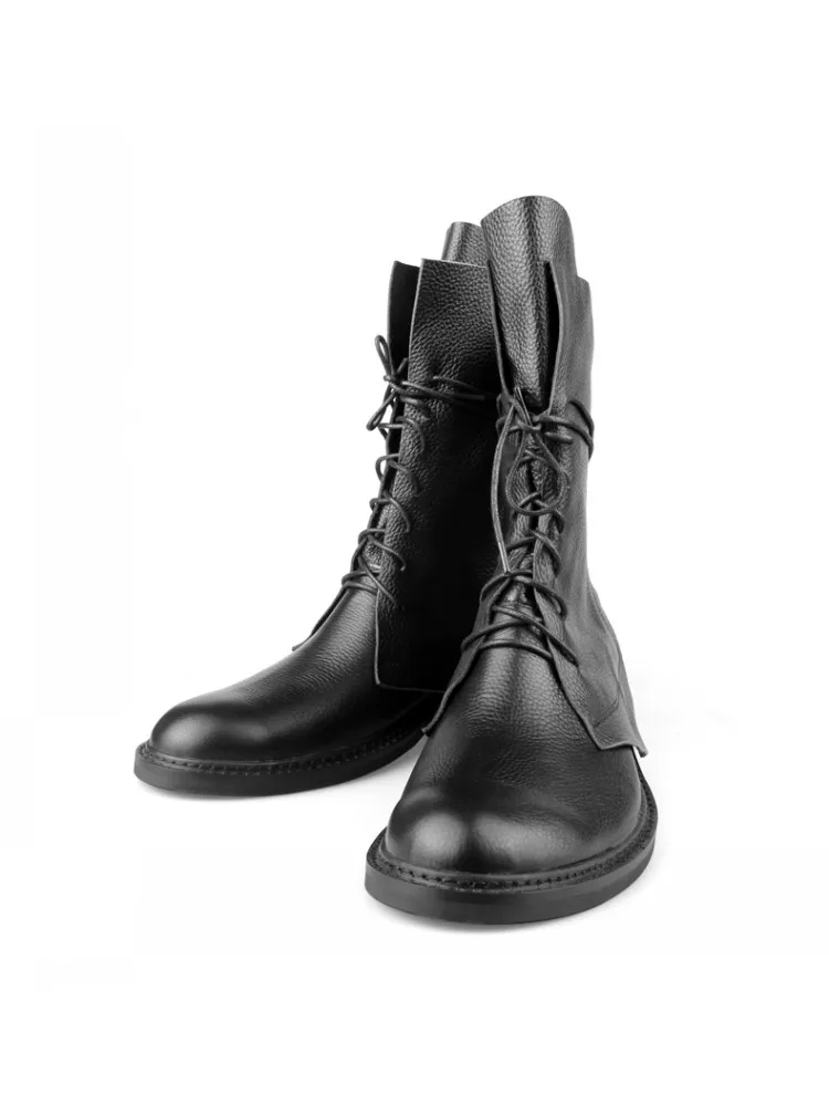 Winter Britain Style Fashion Men Desert Boots Lace Up High Top Shoes Work Thick Platform Riding Handmade Cowskin Genuine Leather