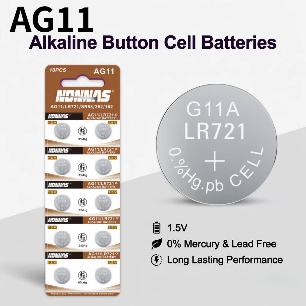 

10PCS AG11 LR721 SR58 362 162 1.5V Alkaline Button Cell Batteries 0% Hg Pb Free for Watch Calculator Toy Car Key Fob