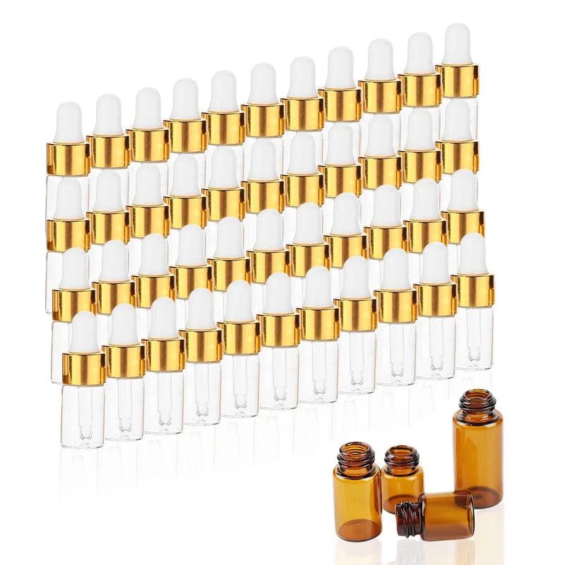 

20/30/50/100pcs Mini Clear Glass Essential Oil Aromatherapy Dropper Bottles Gold Cap Reagent Drop Eye Liquid Pipette Bottle