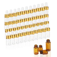 Mini gotero de aceite esencial de vidrio transparente para aromaterapia, botella de pipeta líquida para ojos con tapa dorada, reactivo, 20/30/50/100 piezas