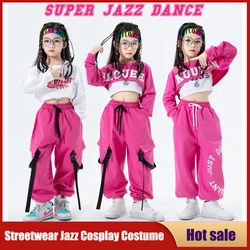 Girls Jazz Dance Costumes Kid Hip Hop Fashion Streetwear Crop Top Pink Cargo Pants Ballroom Performance Stage Navel Clothing
