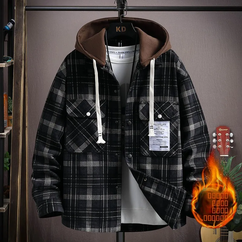 

Утепленная джинсовая куртка на флисовой подкладке для мужчин, повседневная, свободного кроя, зимняя, теплая, с капюшоном, рабочая одежда, полиэстер