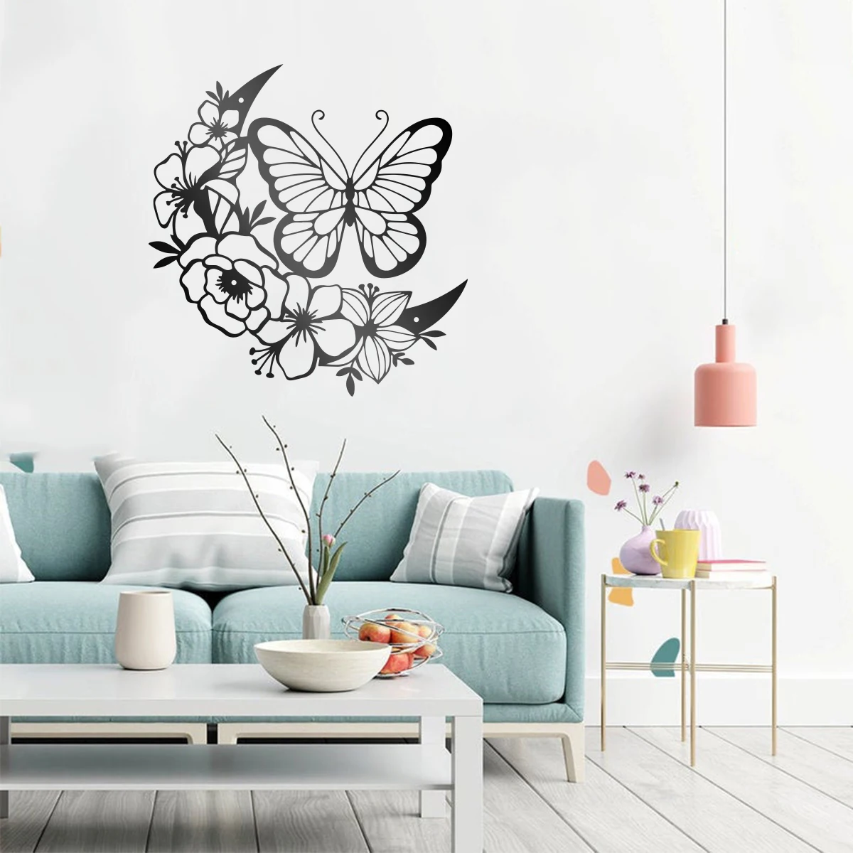 Butterflies and flowers Metal Wall Art Silhouette Cutout Signs Black Farmhouse Door Home Living Room Bedroom Decoration Plaque