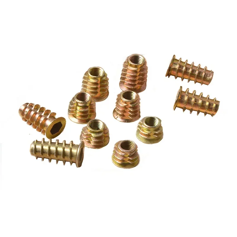 Kostenlose Lieferung Zinklegierungsgewinde für Holzeinsatzmutter Flansch Sechskantant-Antriebskopf Möbelmuttern M4 M5 M6 M8 M10*8 10 13 15 18 20 25