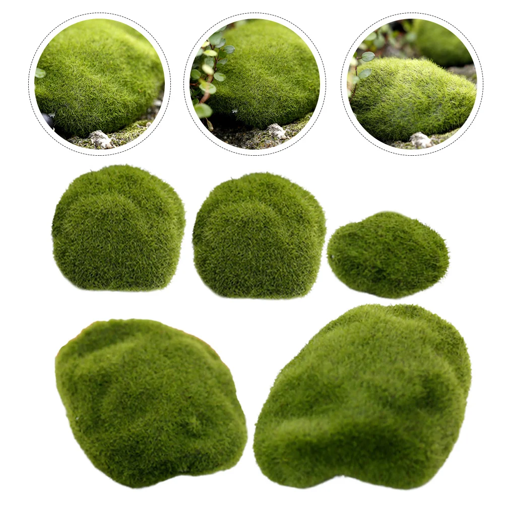 

5pcs Artificial Moss Stones Flocking Foam Lifelike Bonsai Rock Decor For Garden Aquarium Terrarium Home Office Micro Landscape