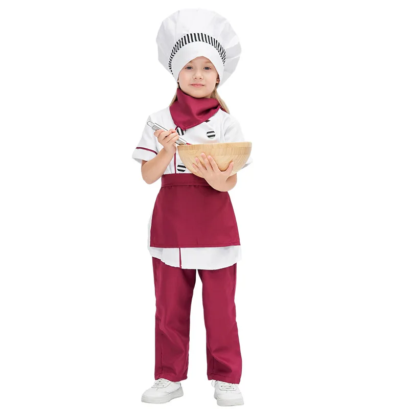 Kid Unisex Fun Shack Chef Costume Kitchen Baker Top Pants Hat Outfit Cosplay Halloween Carnival Show Party Fancy Dress