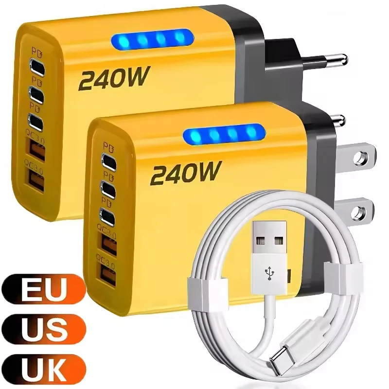 5 Port GaN Fast Charger Type C PD QC 3.0 USB Phone Charger Adapter For iPhone Samsung Xiaomi Huawei Laptop Tablet Fast Charging