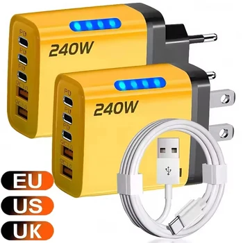5 Port GaN Fast Charger Type C PD QC 3.0 USB Phone Charger Adapter For iPhone Samsung Xiaomi Huawei Laptop Tablet Fast Charging