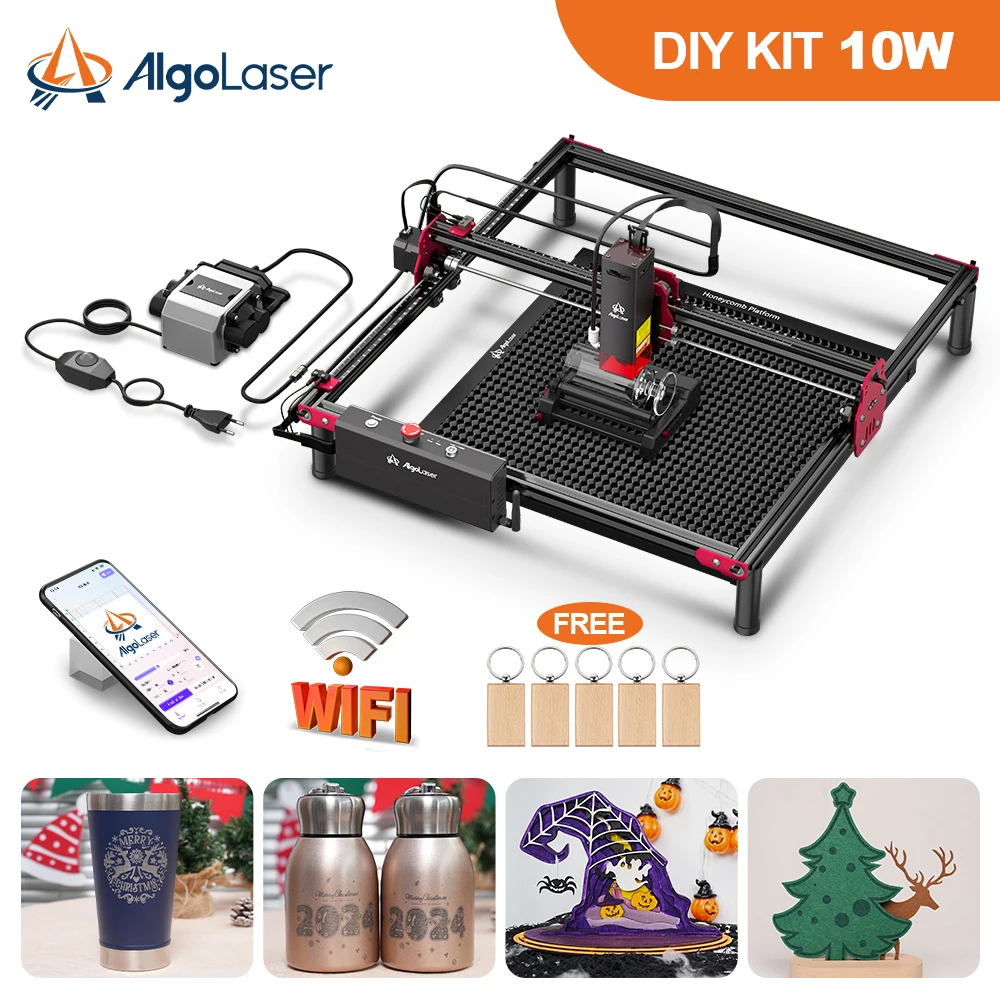 AlgoLaser DIY KIT MK2 Лазерный гравер Выходная мощность 10 Вт, 3,5-дюймовый цветной сенсорный экран Приложение для автономного управления, инструмент для резки гравера своими руками