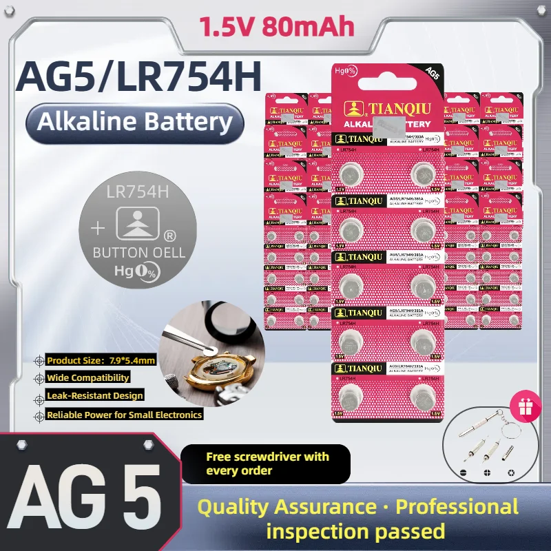 

New Original AG5 80mAh Alkaline Cells 1.5V LR48 393A G5A LR754 LR750 L754 Alkaline Button Coin Cell Batteries for Watches toys