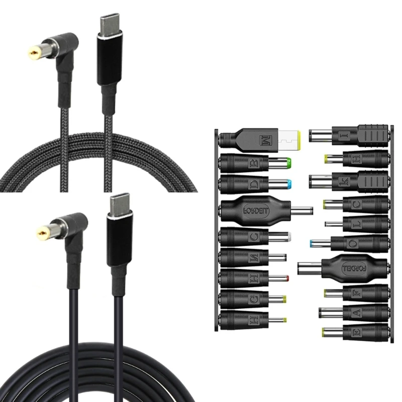 TypeC toDC Fast Charging Adapter Line Laptop Power Cord 100W 5A with 10/19pcsDC Adapters PD Decoy Cable Dropship