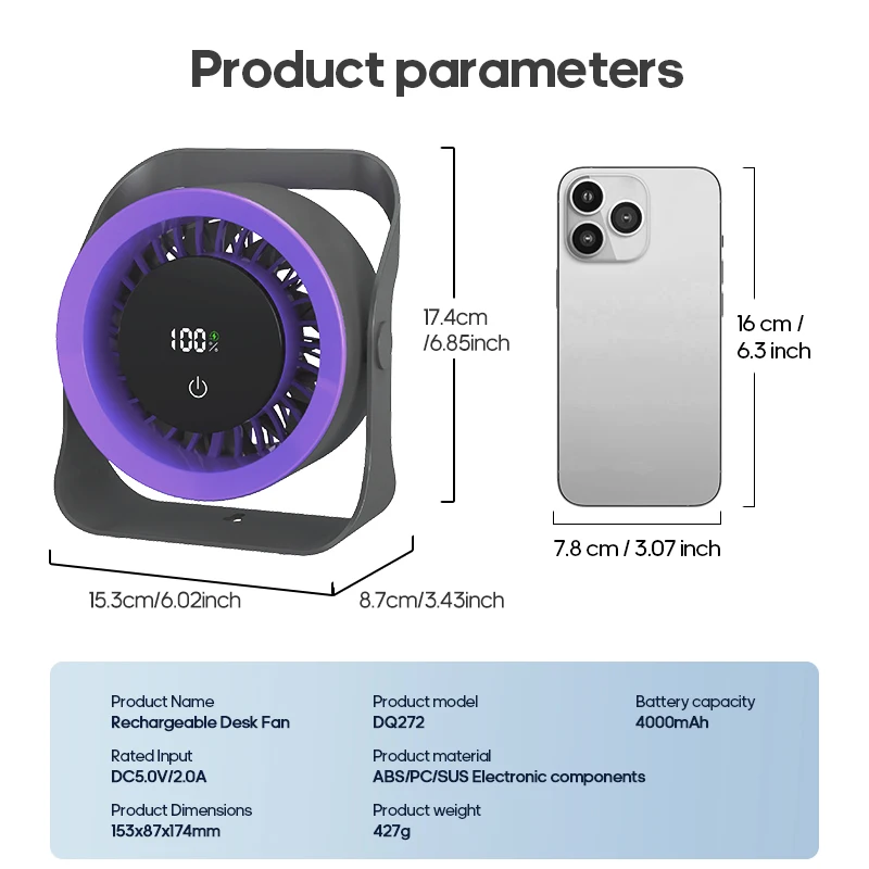 4000mAh في الهواء الطلق سطح المكتب مروحة زاوية قابل للتعديل 100 سرعة جدار جبل مروحة محمولة مع جهاز التحكم عن بعد ومروحة تبريد شاشة تعمل باللمس