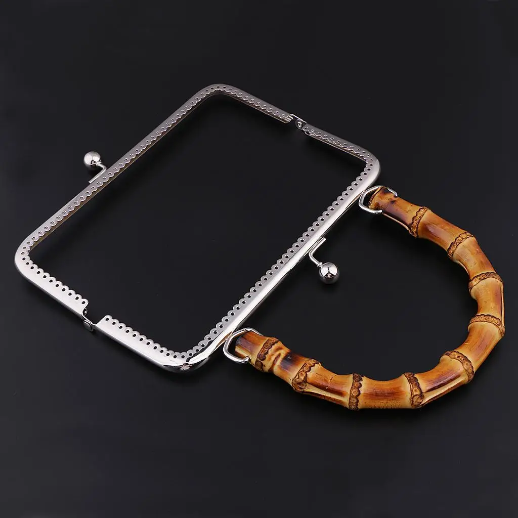 1Pc Bamboo Handle Metal Frame Kiss Clasp Lock for DIY Handbag Purse