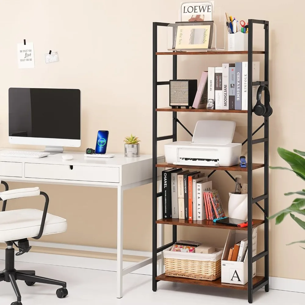 5 Tier Bookshelf - Tall Book Shelf Modern Bookcase for CDs/Movies/Books,