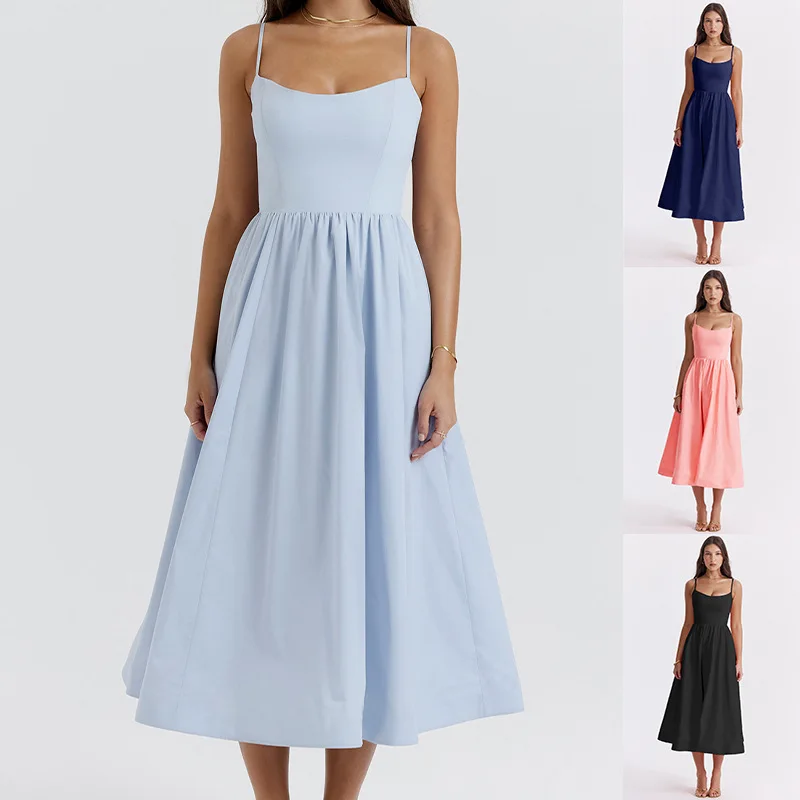 Sexy kleur Bal Strap Big Swing Dr Dameskleding Princ Sle Polyester Stof Geen Sve Zomer Nieuwe collectie