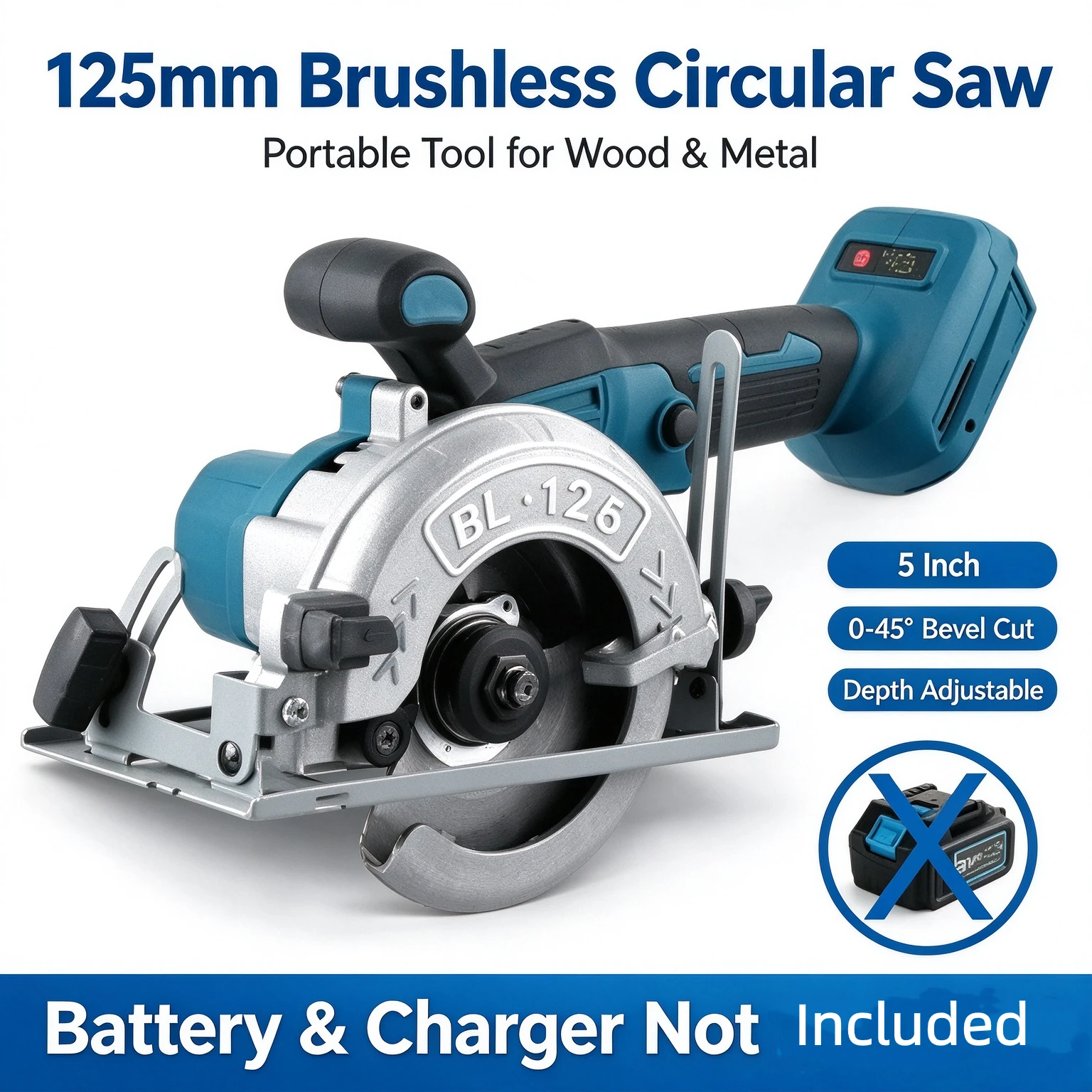 5Inch 125mm Brushless Cordless Circular Saw, Portable Multifunctional Hand Cutting Saw for Wood Metal, For 18V-20V Battery