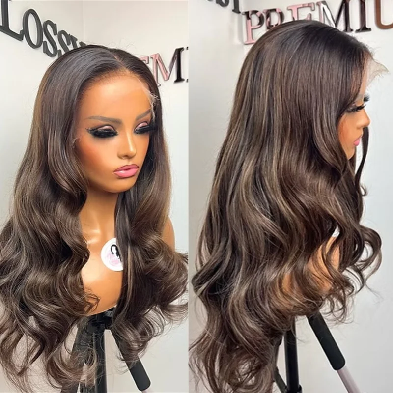 

Парик высокого качества, коричневый, омбре, мелирование, HD, невидимый парик спереди, для женщин, реалистичный вид, натуральные волосы, бесклеевые парики