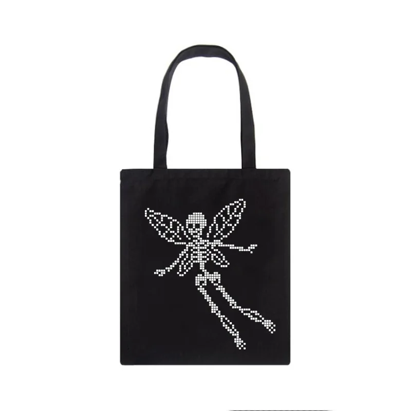 

Gothic Skeleton Tote Bag Creative Weird Elf Horse Beast Mermaid Skeleton Printed Canvas Bag Dark Style Lolita Match Canvas Bag