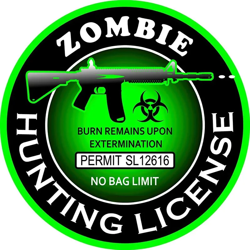 

Personality Car Sticker ZOMBIE Series Reflective Auto Decal Zombie Hunting License The Tail of The Cars Decals 12CM*12CM