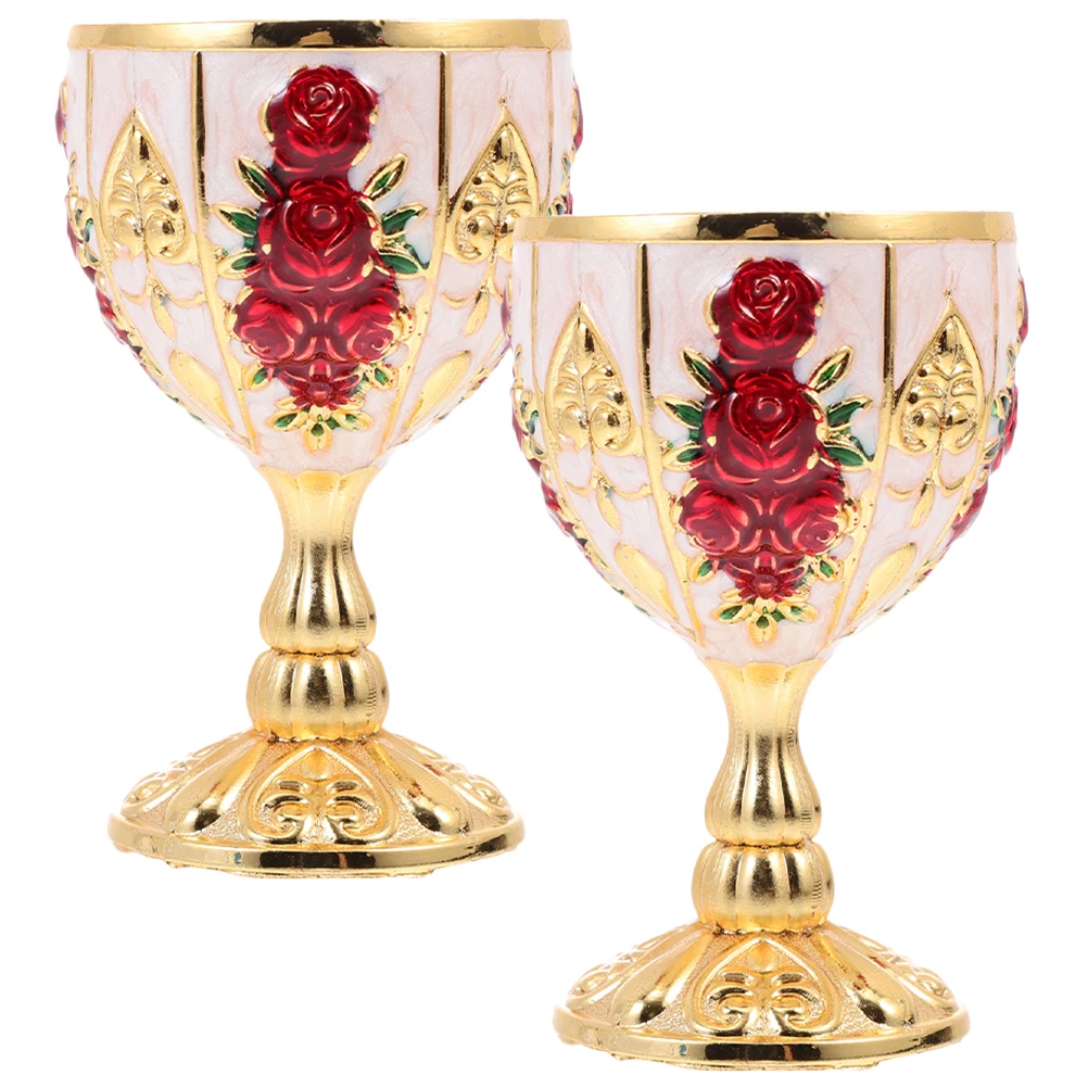 

2Pcs Retro Glasses Vintage Metal Cups Decorative Drinking Goblets Silver Blue Elegant Glassware Mini Liquor Cups Reusable