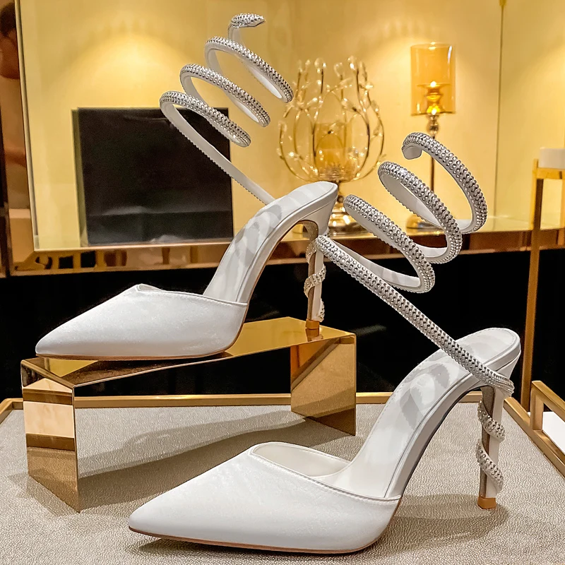 Nuovi tacchi alti con strass donna sandali a forma di serpente donna Open Toe scarpe eleganti a spillo donna Party Sandalias de las mujeres