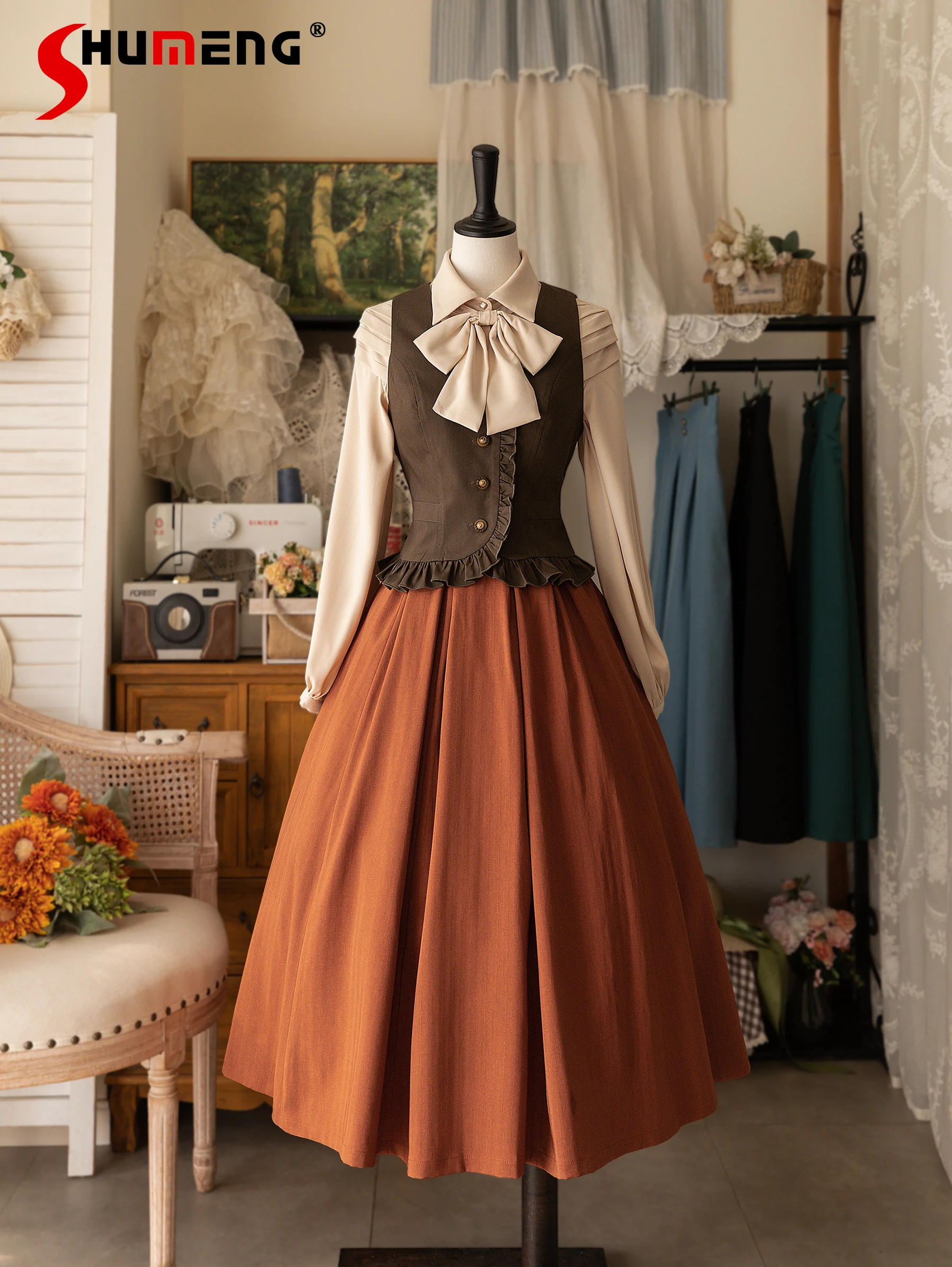 Saias Lolita vintage feminina, elegante e clássica original, saia longa preta que combina com tudo, roupas para primavera e outono