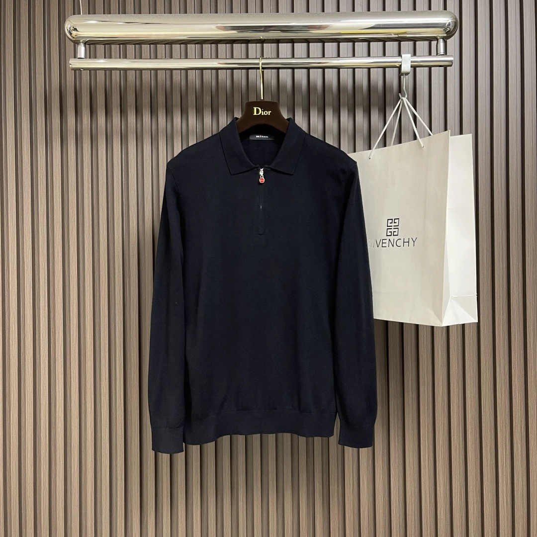 เสื้อสเวตเตอร์ถักคอปกแขนยาวผู้ชาย สไตล์เรียบง่าย สีพื้น สำหรับฤดูใบไม้ร่วงต้น แบรนด์ Kiton