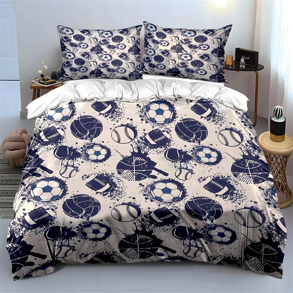 Sports-themed Soccer Volleyball Baseball Print Bedding Set 1 Duvet Cover 2 Pillowcases for Adult and Children Luxury Gift