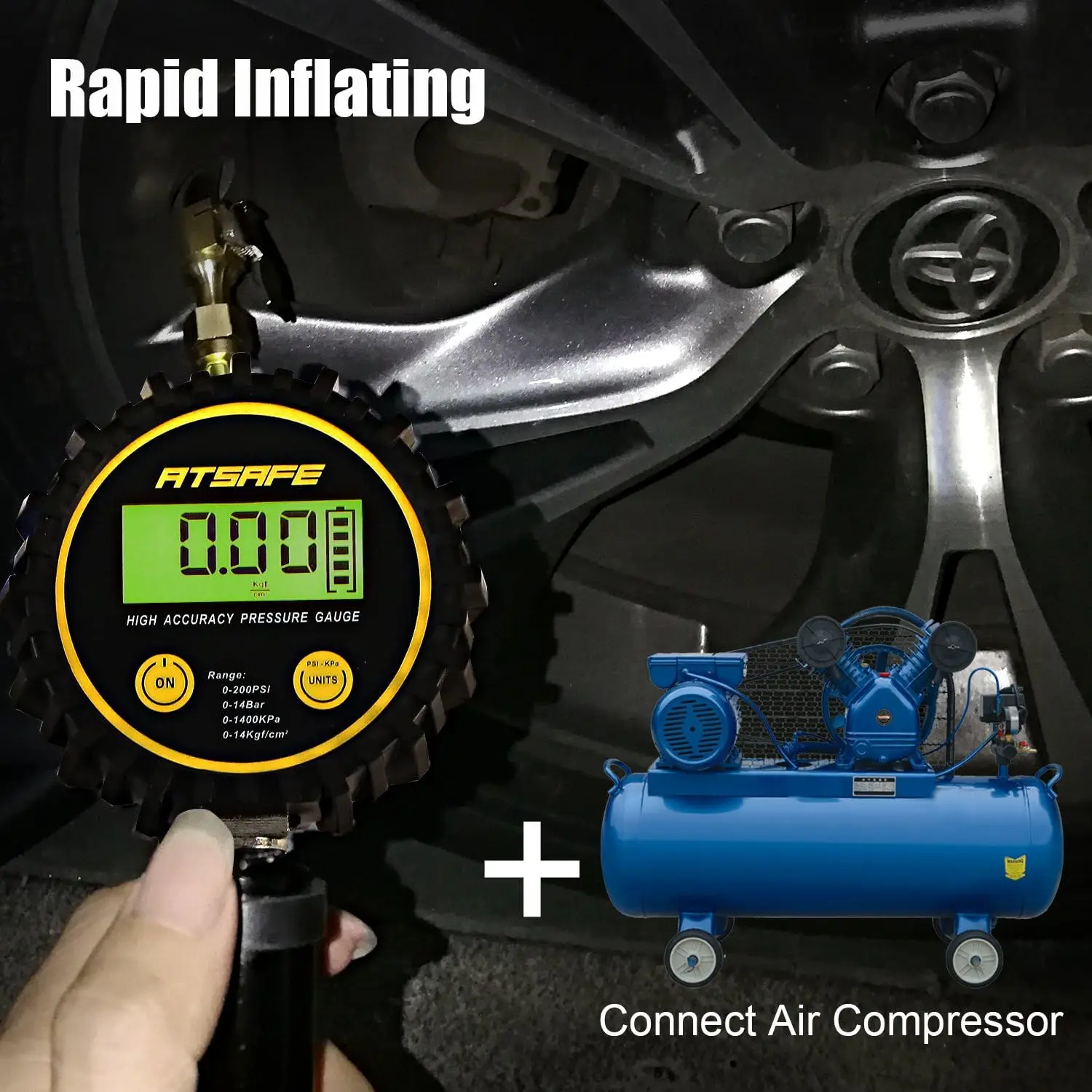 ATsafepro Tyre Pressure Gauge And Inflator Digital Tyre Inflator Gauge 200 PSI Heavy Duty Tyre Inflator Air Tool Accessories