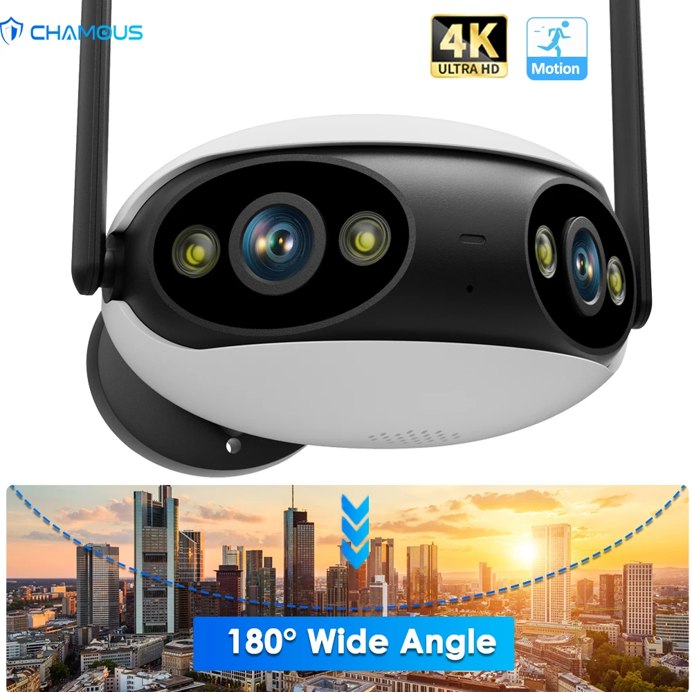 8mp Binocular Ip Camera Outdoor 4k Security Camera 180 Panoramic Dual Lens 1080p Video Surveillance Icsee Poe Nvr Ptz 4x Zoom