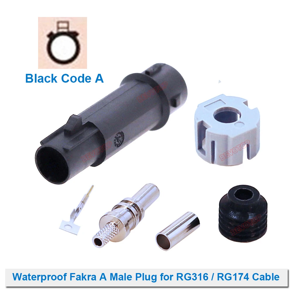 10PCS/LOT Waterproof Fakra A/B/C/D/F/G/H/I/K/Z Male Plug Connector for RG316 RG174 LMR100 RF Coaxial Cable BEVOTOP Auto Cable